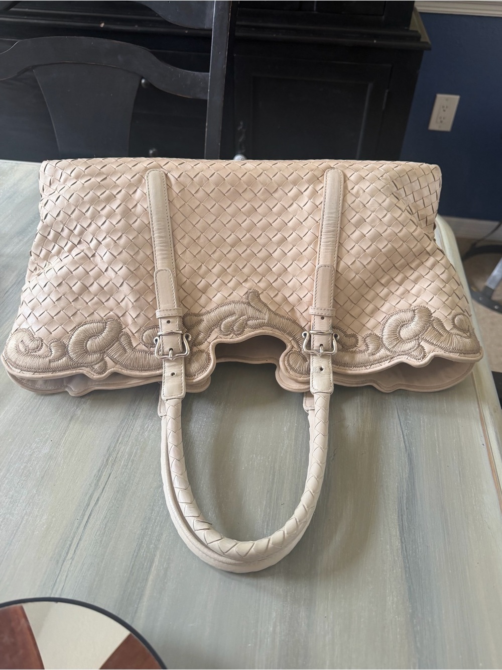 Bottega Veneta Embroidered Nappa Leather Intrecciato Tote Shoulder Bag - Picture 12 of 15